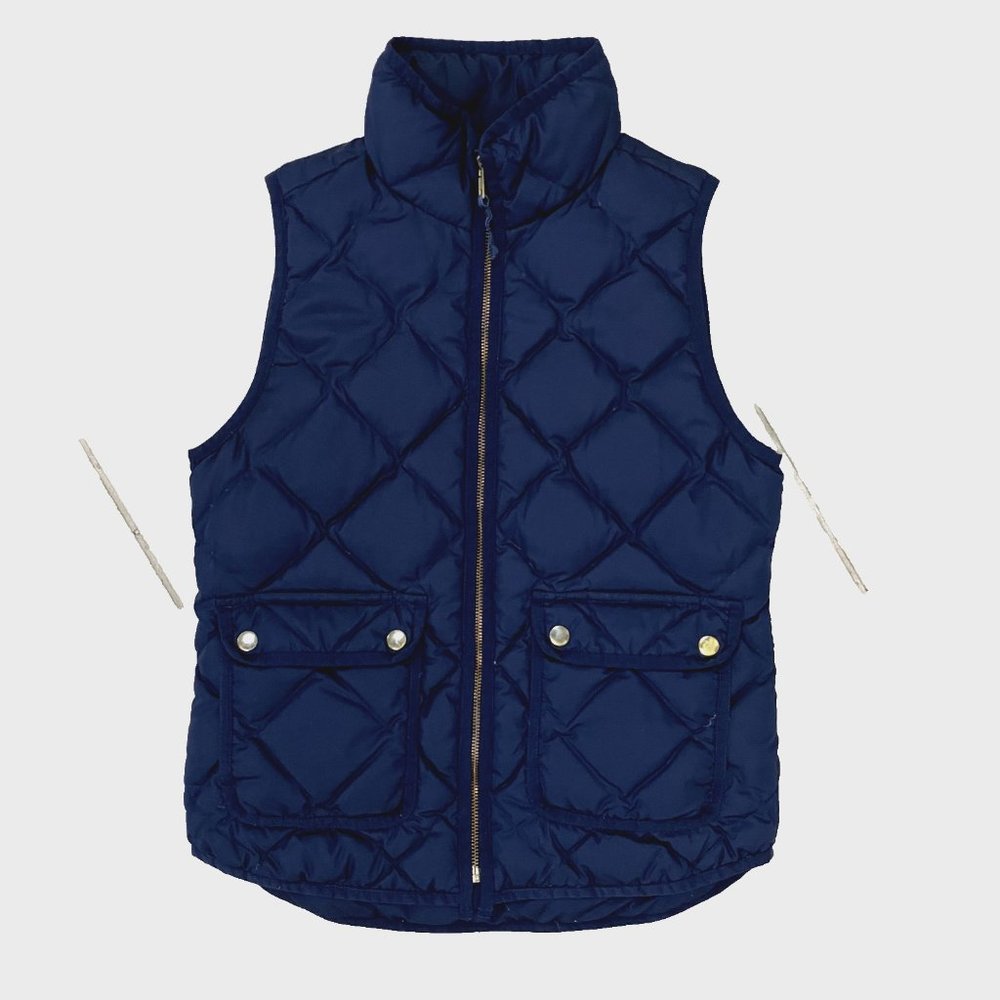 J Crew Vest XS Womens Puffer‎ Goose Down Jacket Full Zip Sleeveless Blue #02725